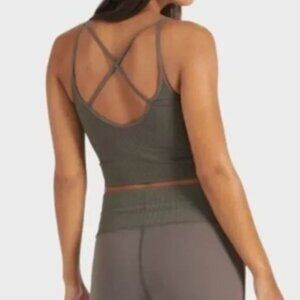 Vuori Womens Rib Crop Tank Top Oregano Criss Cross XS